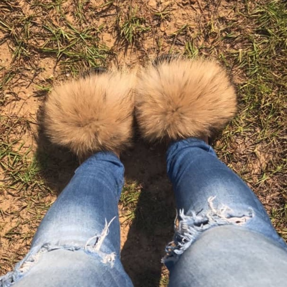 Natural Raccoon Fur Slides